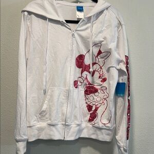 Disney White and Hot Pink Minnie Mouse Zip-Up Hoodie